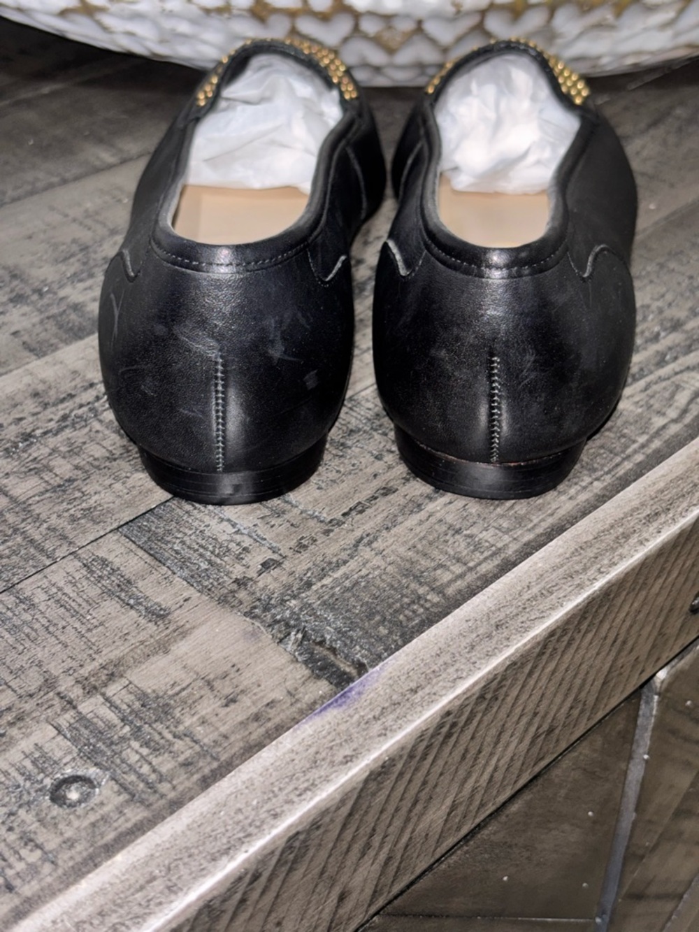 Enzo Angiolini Vintage  black leather studded flats/ slip-on loafers SZ 5.5 - Picture 10 of 13